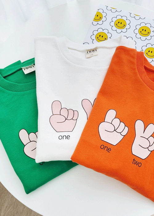 핑거 맨투맨 티셔츠(화이트,오렌지,그린)