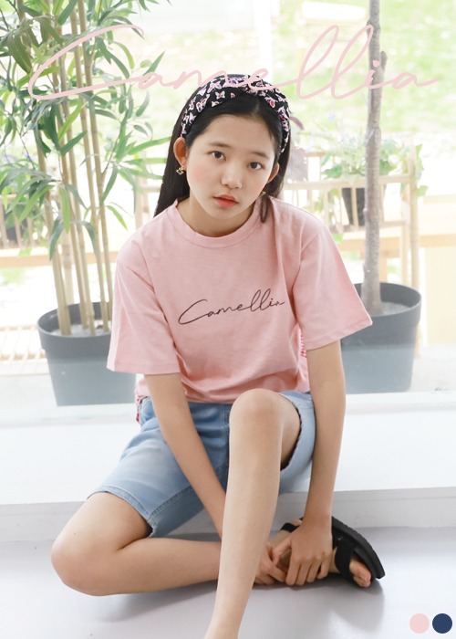 카멜리아체크롱 티셔츠(핑크,네이비)
