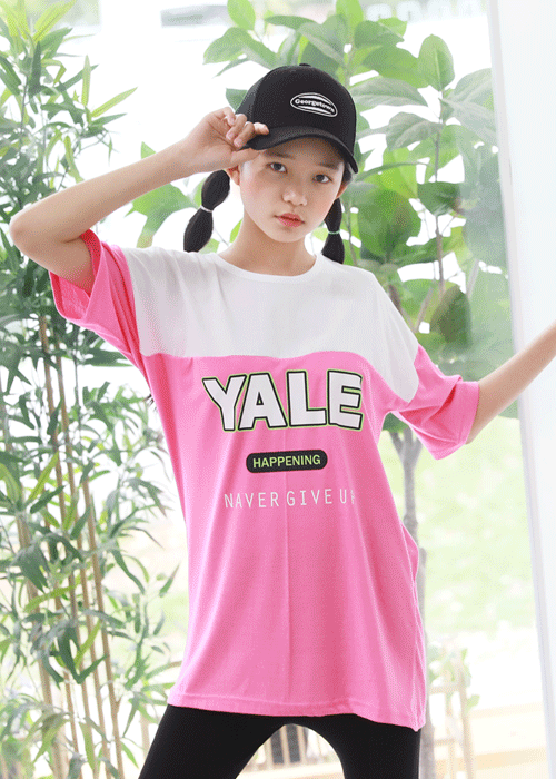88번배색롱 티셔츠(핑크,네온)