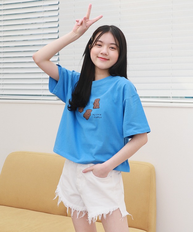 [쥬니텐]리틀퍼피크롭 티셔츠(화이트,오트밀,블루)