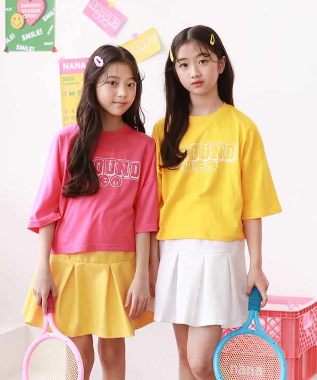 어라운드크롭 티셔츠(핑크,옐로우)